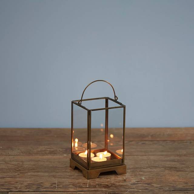 Antique Brass Candle Lantern - Copper - Small