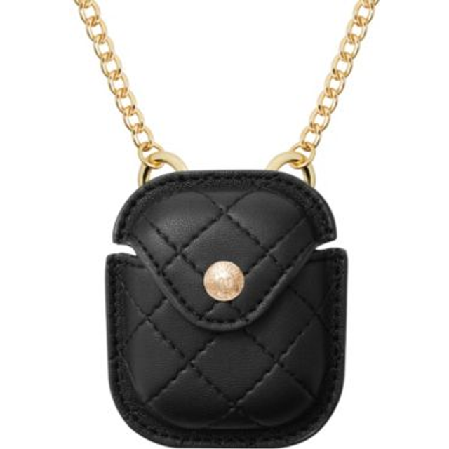 Anne Klein Women's Quilted AirPods® Case with Cross Body Chain in Black/Gold-Tone