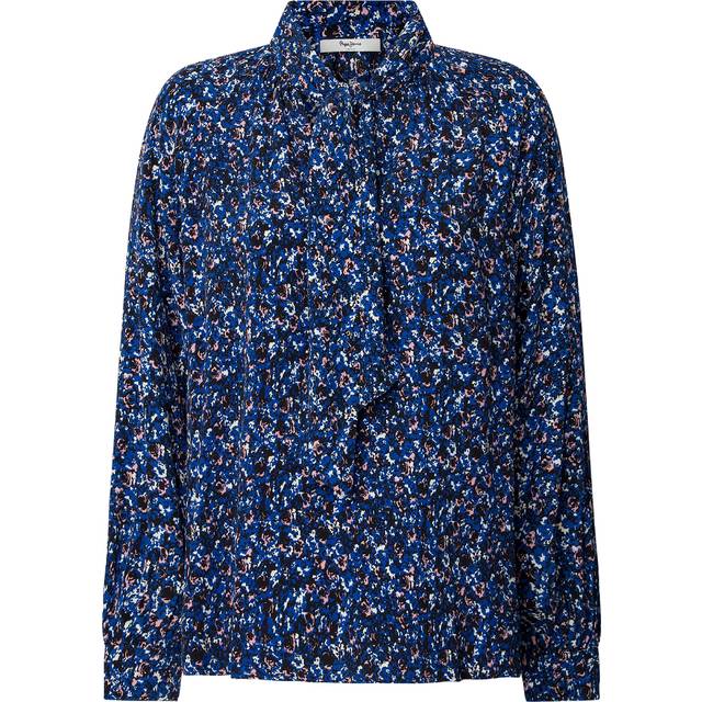 Printed Blouse with Pussy-Bow Collar - Blue Print - S
