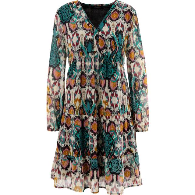 Aniston Ethnic Print V-Neck Tunic Dress - Green Multi