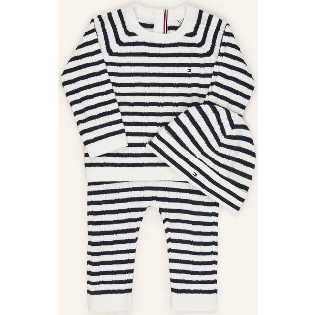 Tommy Hilfiger Baby Knitted Stripe Beanie, Jumper & Joggers Set, Dark Night Navy
