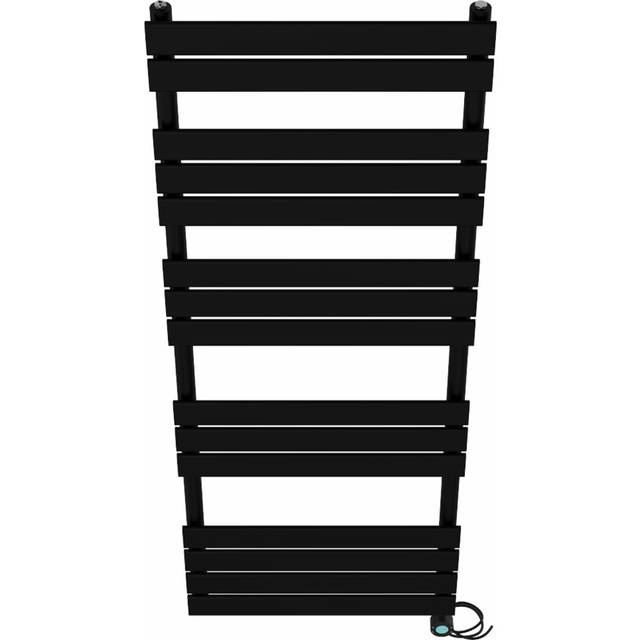 Prefilled Electric Flat Panel Heated Towel Rail - Black (160cm H x 60cm W x 6.2cm D)