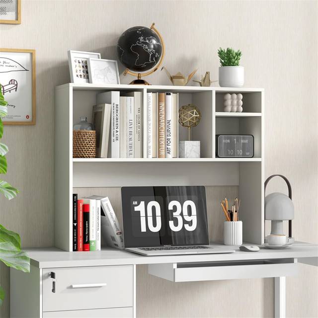 Tabletop Bookcase, Wooden Tabletop Bookcase With 4 Compartments And Open Back Compartment - White