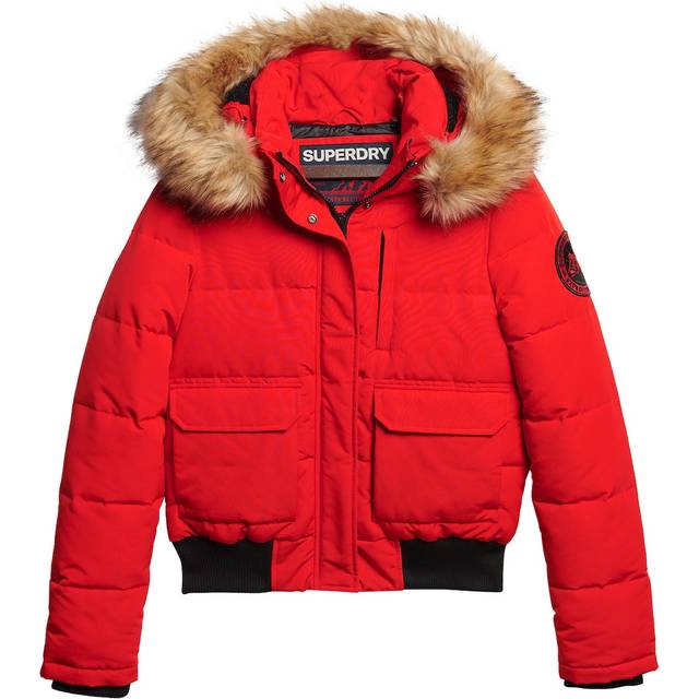 Superdry for woman. W5011576A Everest quilted hooded bomber jacket red (S), Casual, Polyester, Sustainable