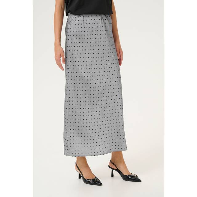 KAFFE Lotte Polka Dot Satin Maxi Skirt, Steeple Grey/Black