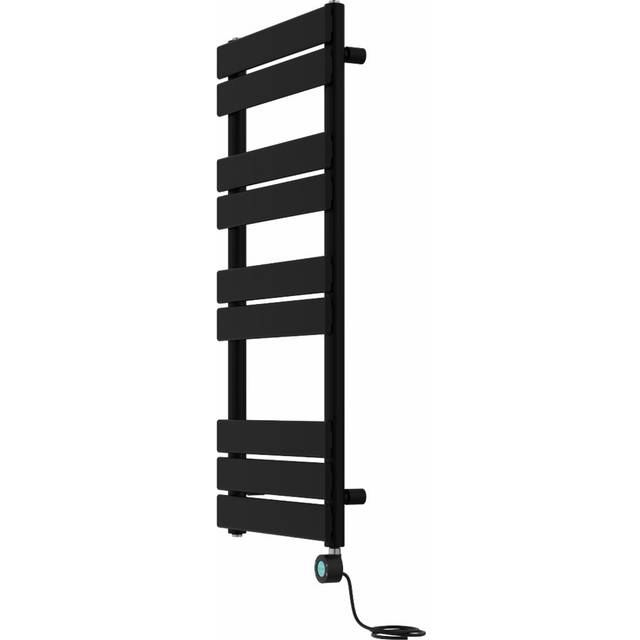 Prefilled Electric Flat Panel Heated Towel Rail - Black (100cm H x 45cm W x 6.2cm D)