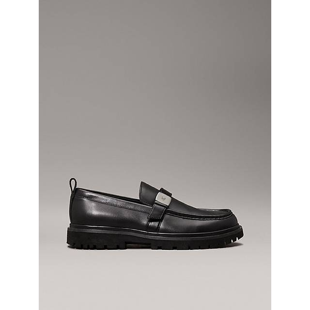 Leather Apron Toe Loafers - Black - 43