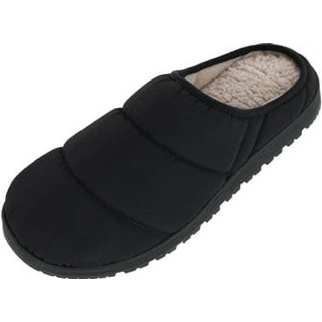 Isotoner Men's Crinkled Tech Puffer Hoodback Slipper - Black Medium (Medium)