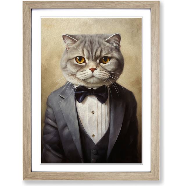 Cat in a Suit Painting No.6 - Oak Framed (46cm H x 34cm W)