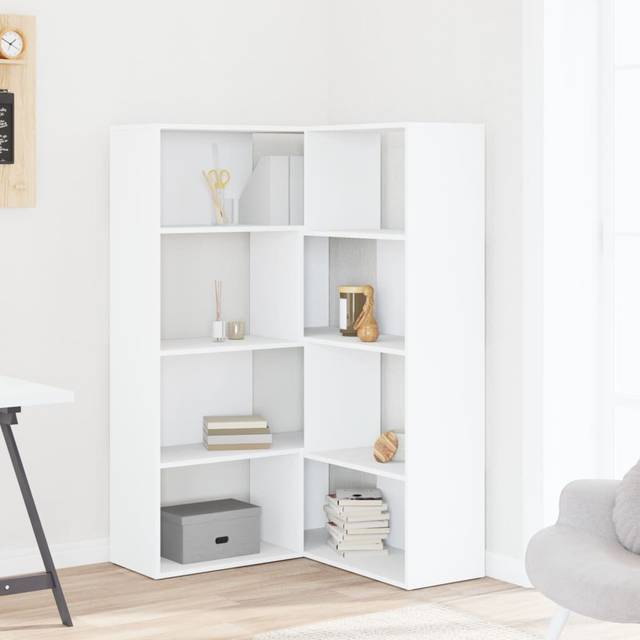 Latitude Run Corner Bookcase 4-Tier 85X85x140 Cm Engineered Wood - White (140cm H X 85cm W X 85cm D)