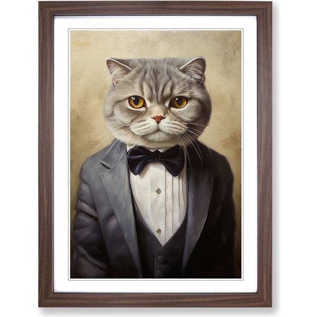 Cat in a Suit Painting No.6 - Walnut Framed (64cm H x 46cm W)