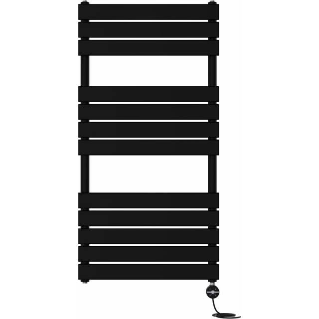 Prefilled Thermostatic Electric Flat Panel Heated Towel Rail - Black (120cm H x 60cm W x 6.2cm D)