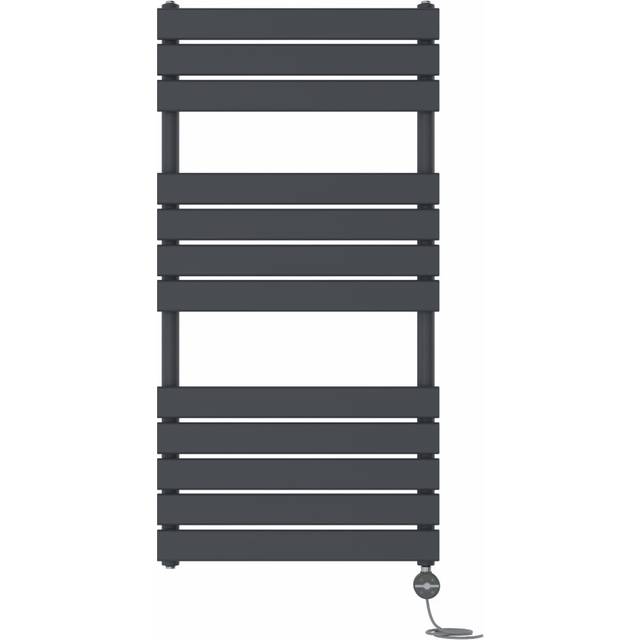 Prefilled Thermostatic Electric Flat Panel Heated Towel Rail - Anthracite (120cm H x 60cm W x 6.2cm D)