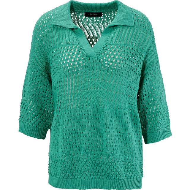 Aniston V-Neck Half Sleeve Knitted Sweater - Green
