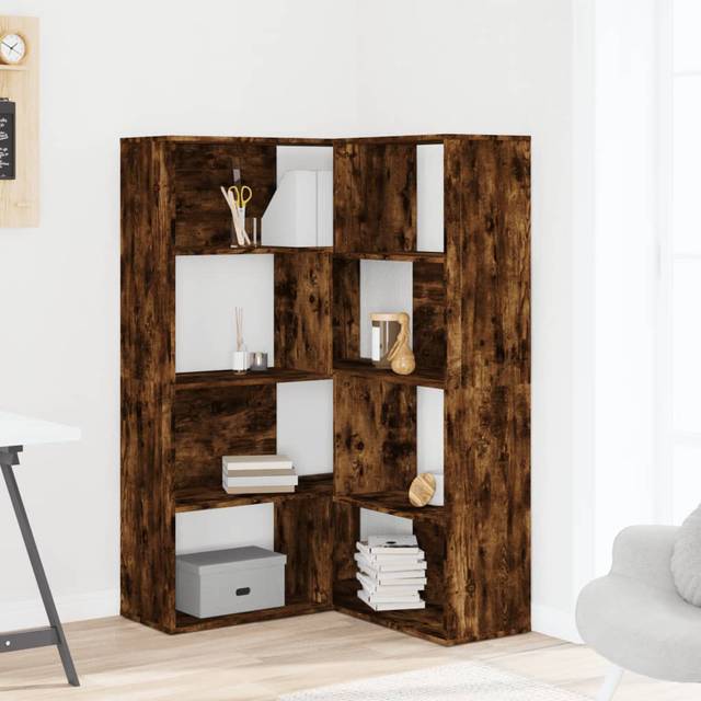 Latitude Run Corner Bookcase 4-Tier 85X85x140 Cm Engineered Wood - Smoked Oak (140cm H X 85cm W X 85cm D)