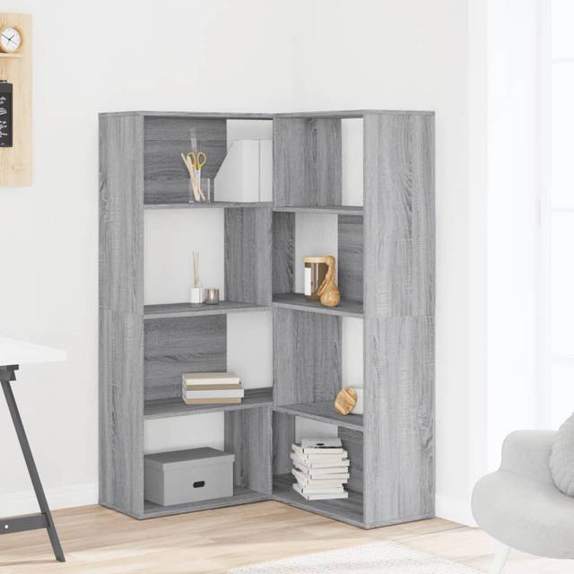 Latitude Run Corner Bookcase 4-Tier 85X85x140 Cm Engineered Wood - Grey Sonoma (140cm H X 85cm W X 85cm D)