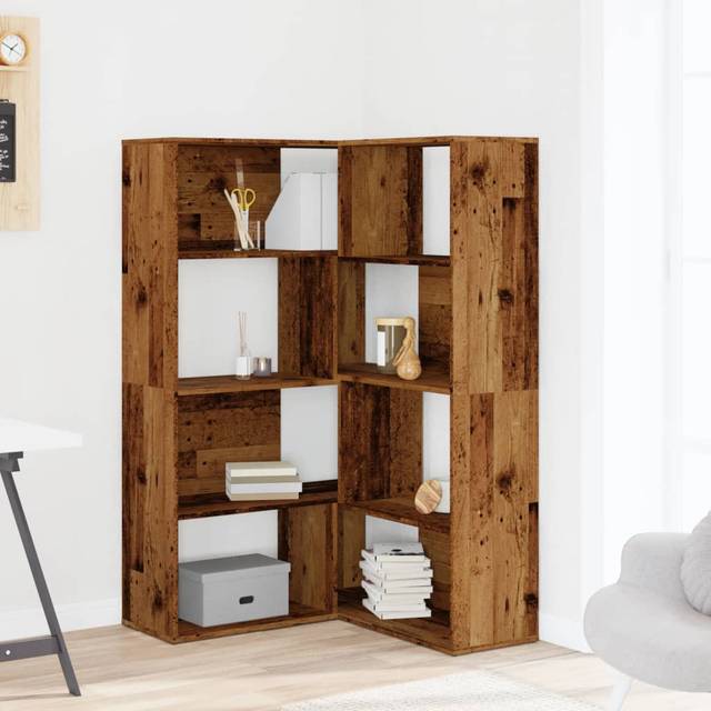 Latitude Run Corner Bookcase 4-Tier 85X85x140 Cm Engineered Wood - Old Wood (140cm H X 85cm W X 85cm D)