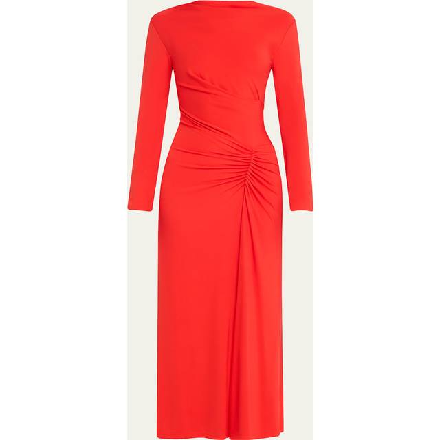Ferrera Ruched Long-Sleeve Midi Dress - FIERY RED - 0