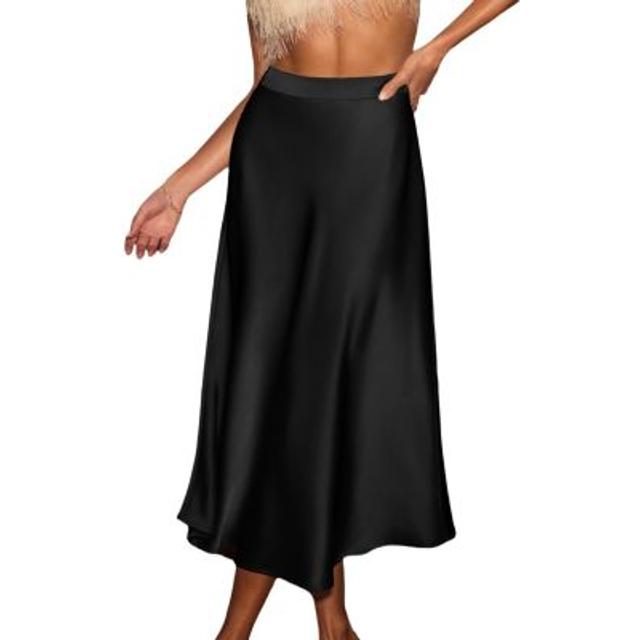 Black Satin Midi Skirt