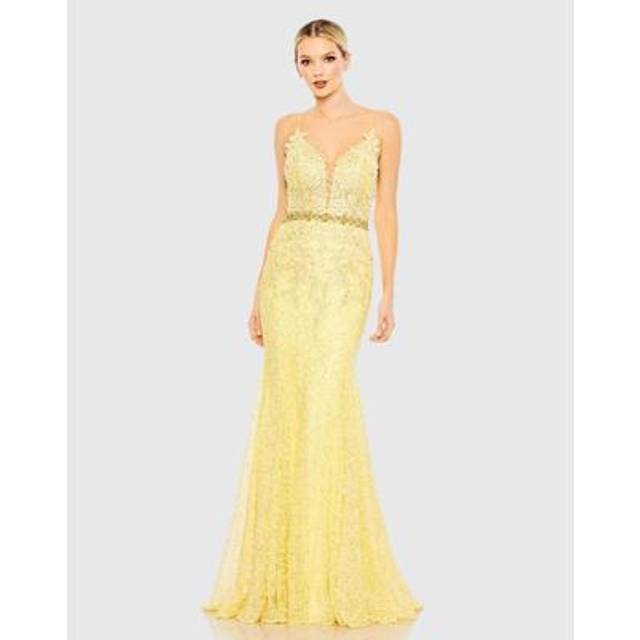 Mac Duggal Applique Plunge Neck Trumpet Gown