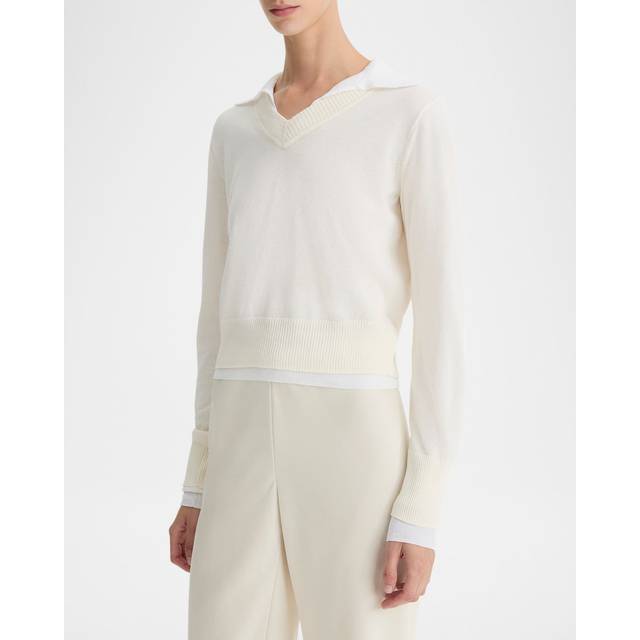 Fine Knit Layered Collared Sweater - BELLOPTIC WHITE - Large