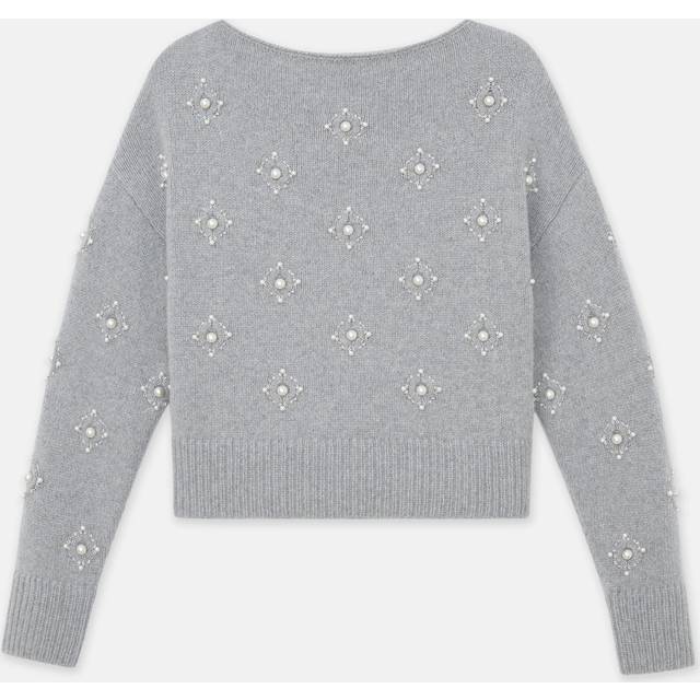 Beaded Bateau-Neck Sweater - NICKEL MELANGE - Large