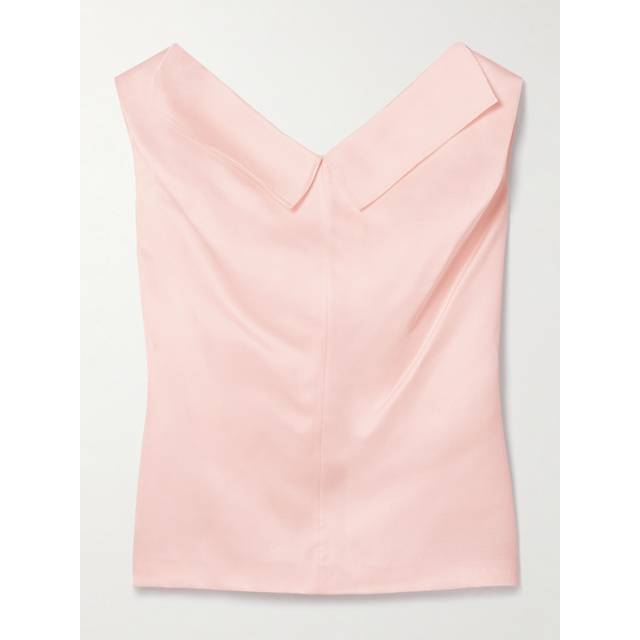 Selly Collared V-Neck Silk Top - SOFT PINK - 6