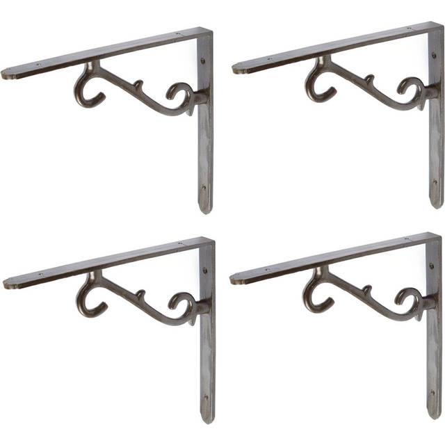 Hammer & Tongs - Scroll Iron Shelf Bracket - D205mm - Raw (20.3cm H X 2.1cm W X 20.3cm D)
