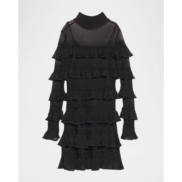 Crush High-Neck Frilled Mini Dress - BLACK - 2 (US 8)