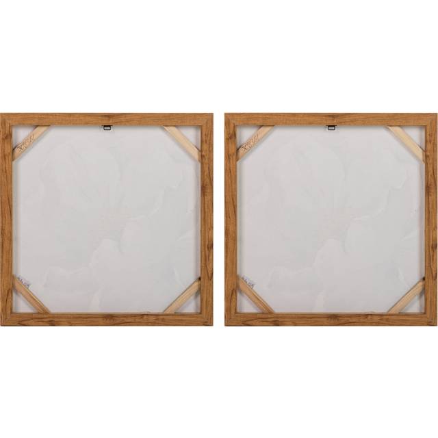 Flowers 80% Hand Painted Set 2 Canvas 60X4X60 Cm - 2 Piece Wrapped Canvas Print Set - Blue;Brown;White;Yellow (60cm H X 60cm W)