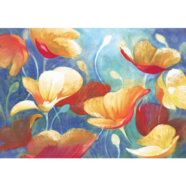 Red Navy Aqua Floral - Wrapped Canvas Painting (81cm H x 122cm W x 3.8cm D)