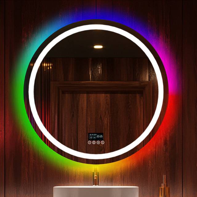 800Mm Round Wall Bathroom Courteau Rgb Light With Bluetooth - Silver (80cm H X 80cm W X 4cm D)