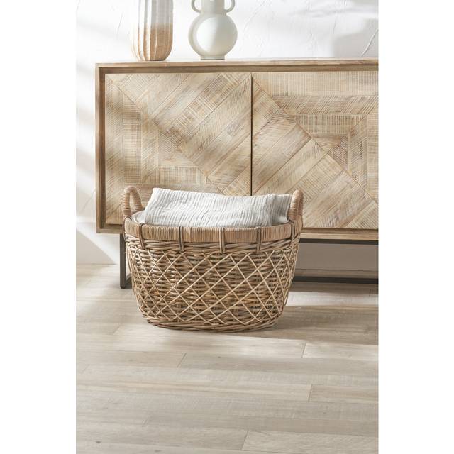 Hand Woven Laundry Hamper with Handles - Brown;Grey (34cm H X 55cm W X 45cm D)