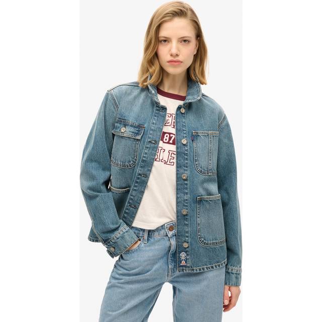 Superdry for woman. W5011809A Denim jacket with embroidery Chore blue (S), Casual, Organic Cotton, Sustainable