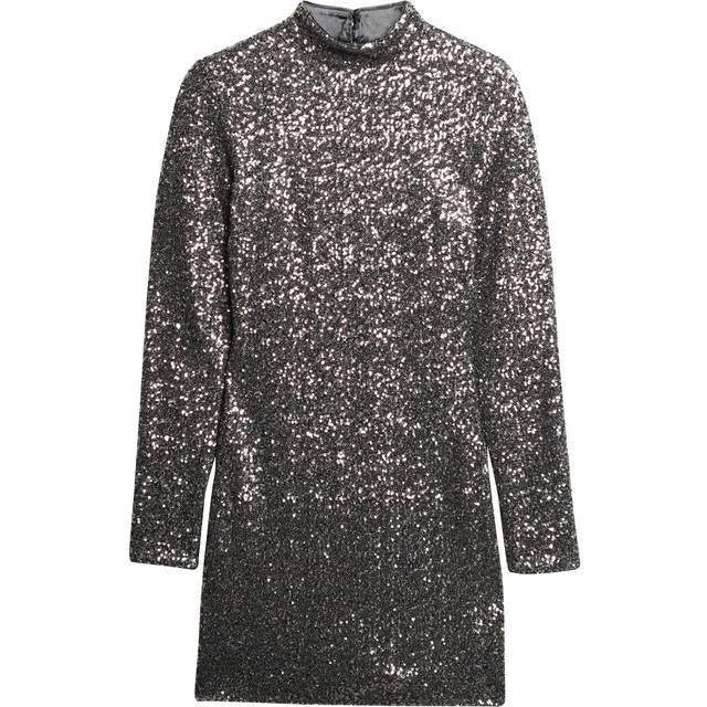 Superdry for woman. W8011486A Sequin mini-dress with silver perkins neckline (M), Party, Polyester, Long sleeve