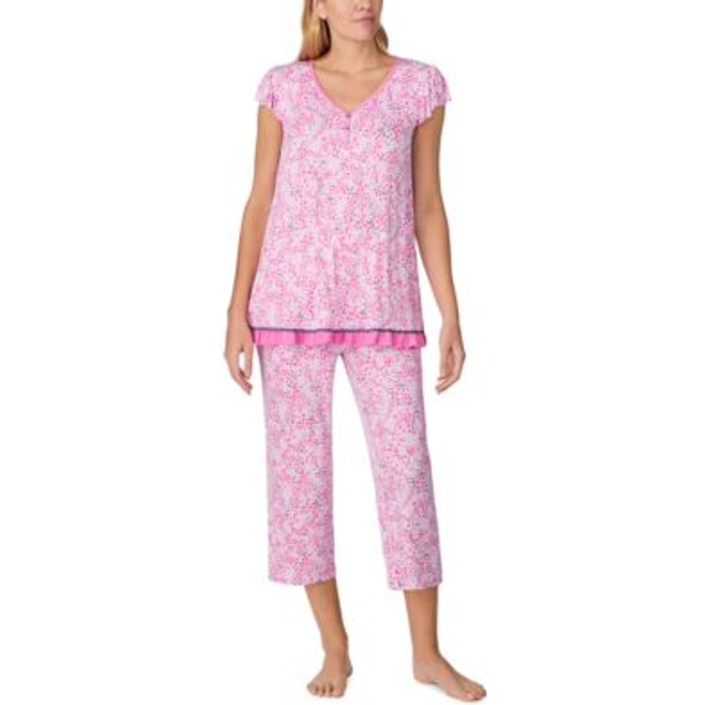 Ellen Tracy 2Pc Top & Cropped Pant Sleep Set