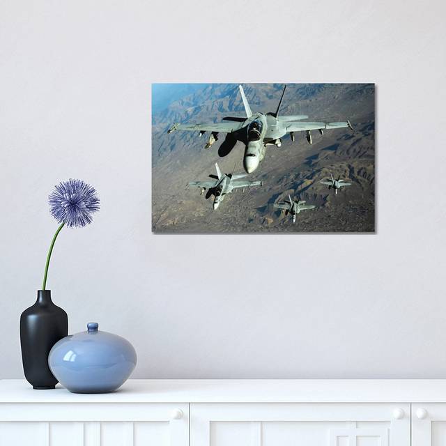 Four US Navy F/A-18 Hornet Aircraft Fly Over Mountains In Afghanistan (30.48cm H x 45.72cm W x 1.91cm D)