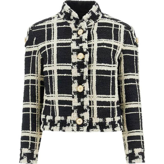 Valentino Caban In Macro Check Tweed Woman BLACK/IVORY 46