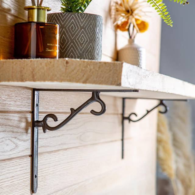 205mm Scroll Iron Shelf Bracket - Raw