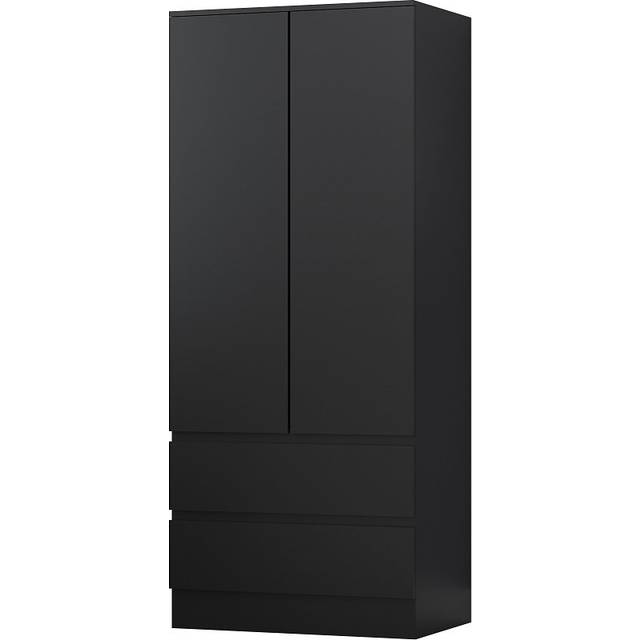 Warren 2 Door 2 Drawer Combi Wardrobe - Modern No-Handle Design, Soft-Close Hinges, Scratch-Resistant Finish - Black (180.5cm H X 80cm W X 50cm D)