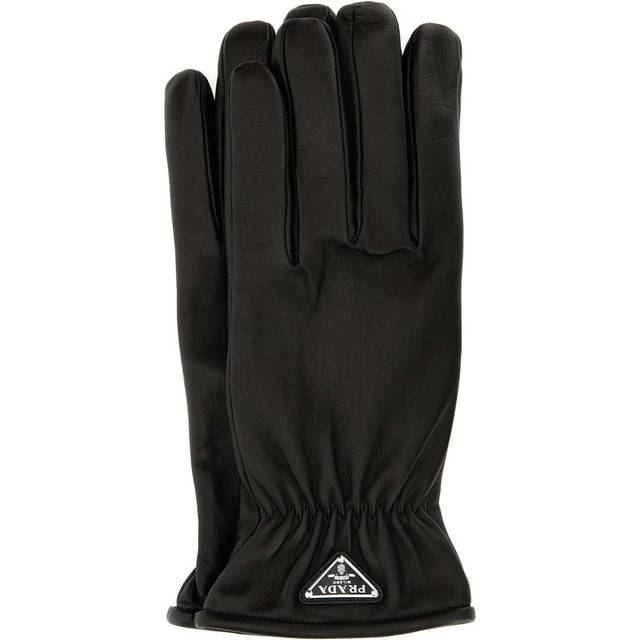 Prada Nappa Leather Gloves Luksuriøse Læderhandsker Med Kasjmirforing - Black