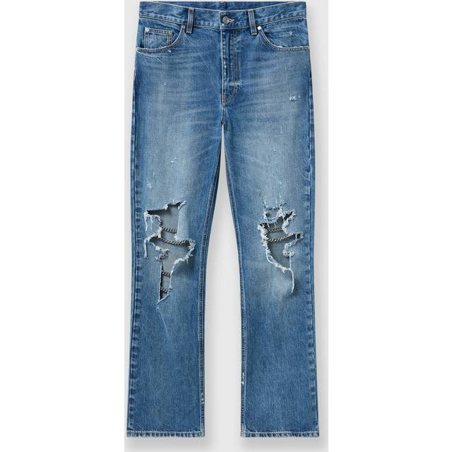 Chain Distressed Knee Straight-Leg Jeans - VINTAGE BL - 30
