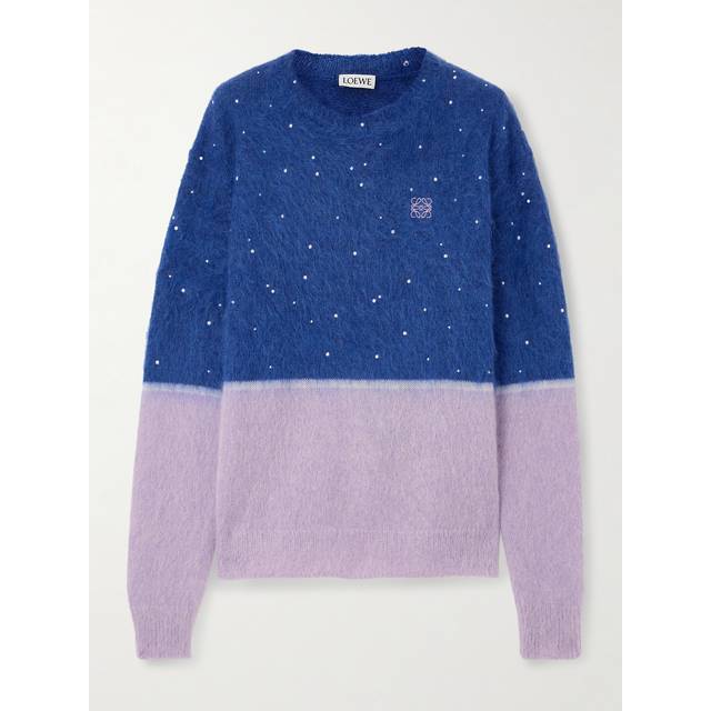 LOEWE - Anagram Embroidered Brushed Mohair-blend Sweater - Navy - Blue - small