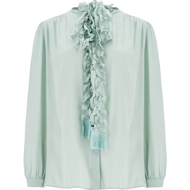 Valentino Garavani Women's Silk Blouse With Bow Detail Shirt in Green | Size 42 | 6B3AB77590F (42)