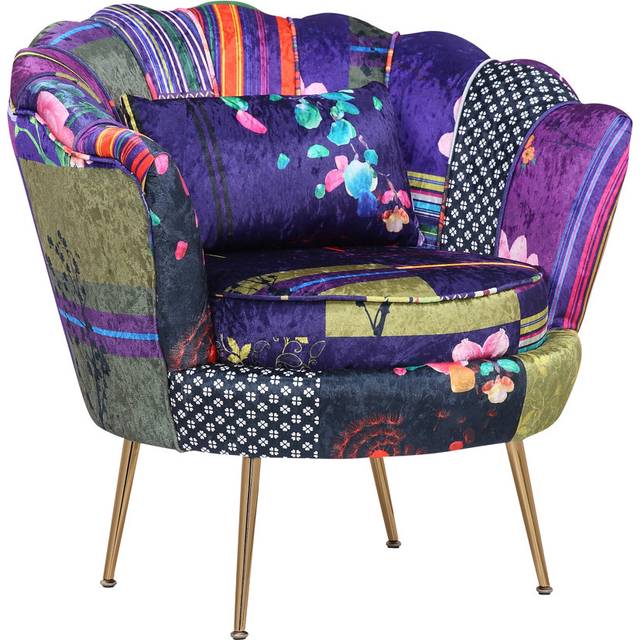 17 Stories Angelicamaria Scalloped Multicoloured Patchwork Tub Chair Purple/Green 81cm H X 77cm W X 56cm D
