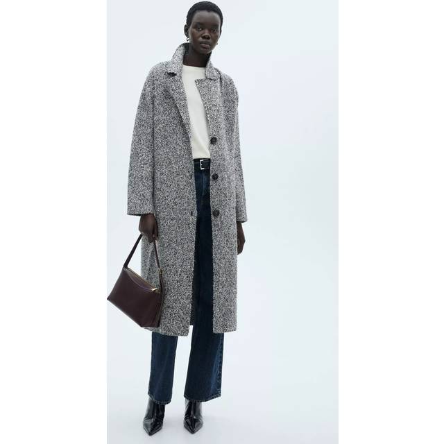 Mango Ganso Textured Longline Coat, Black/Multi