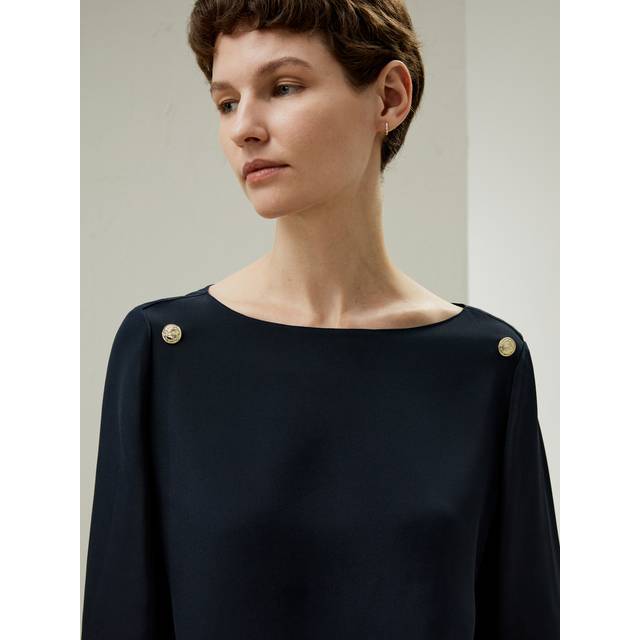 LILYSILK Silk Tops For Ladies Midnight Blue 30 Momme Silk Breathable Boat Neck Blouse 4 - 8