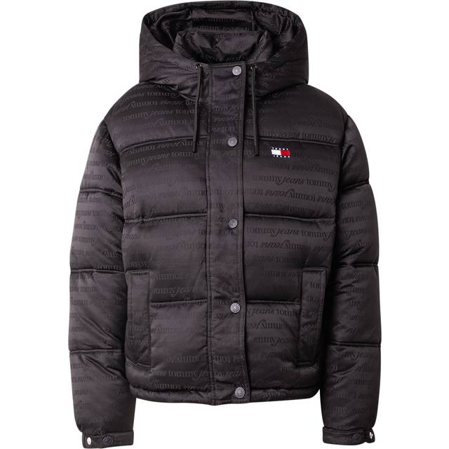 Logo Print Hooded Puffer Jacket - BLACK - XL