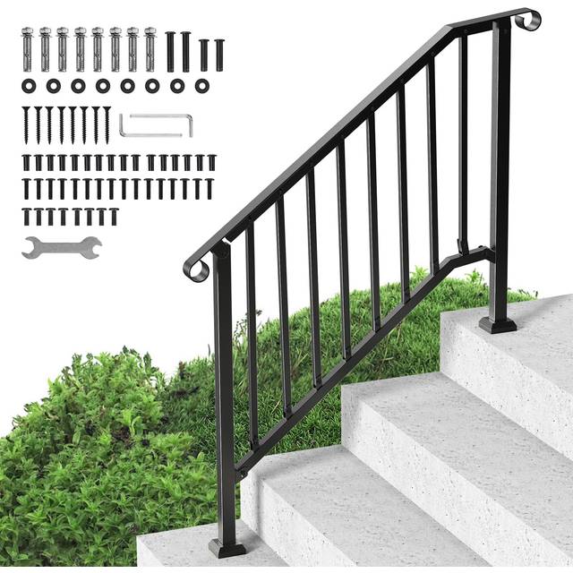VEVOR 3-4 Step Handrails for Outdoor for Seniors Porch Deck Black Retro Arch