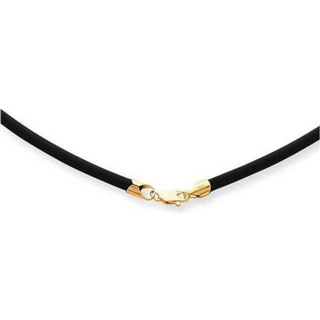 14K Yellow Gold 3 mm 20 in. with Yellow Clasp Black Rubber Cord Necklace